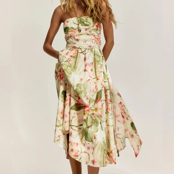 H&M Tie-back Bandeau Dress Midi Floral White/flowers Bnwt!! - Picture 5 of 16